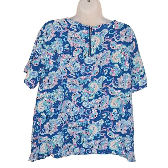 Talbots Woman 1X Blue White Pink Floral Print Blouse - Picture 2 of 6